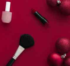 化妆化妆品产品集美品牌圣诞节出售促销活动奢侈品酒平铺背景假期设计