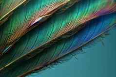 特写镜头孔雀色彩斑斓的细节美丽的孔雀羽毛