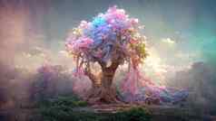 神奇的景观幻想树欲望粉蓝颜色
