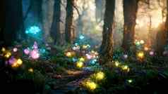 神奇的森林发光的色彩斑斓的灯