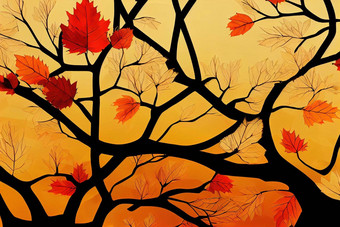秋天背景下降叶子动漫风格
