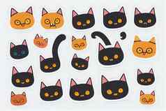 画光栅插图字符设计集合贴纸可爱的猫
