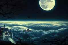 万圣节黑暗城堡完整的月亮wallaper动漫风格