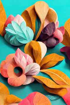 纸艺术装饰色彩斑斓的花渲染