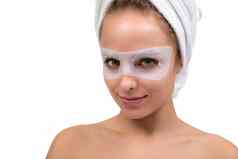 有吸引力的女人织物化妆品面具皮肤护理眼睛