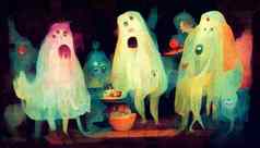 奇怪的忧心忡忡的鬼魂房子聚会，派对神经网络生成的艺术