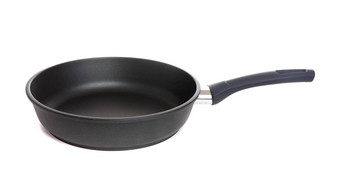 大厨房自制的黑色的煎锅non-stick涂层黑色的处理孤立的背景