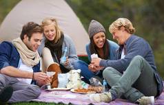年轻的免费的享受伟大的在户外集团朋友享受户外野餐