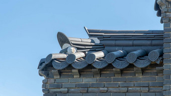 部分屋顶东方风格瓷砖砖砌的背景