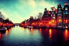 动漫运河阿姆斯特丹阿姆斯特丹资本人口众多的城市荷兰动漫风格