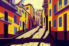 动漫风格城市景观里斯本葡萄牙欧洲动漫风格