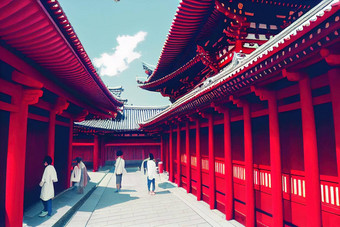 动漫风格浅草寺红色的日本寺庙浅草东京日本动漫风格