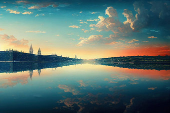 动漫布达佩斯匈牙利parliamentwith反射多瑙河河动漫风格