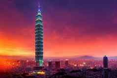 动漫风格台北台湾日落小时天空台北资本城市台湾台北解决台北具有里程碑意义的摩天大楼最高的建筑世界4月
