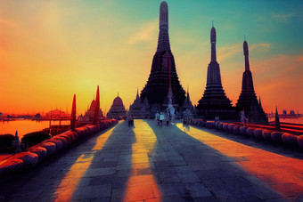 动漫风格什么阿伦寺庙日落具有里程碑意义的曼谷泰国动漫风格