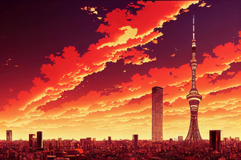 动漫风格东京日本9月业务区日落东京日本更大的东京区域人口众多的大都会区域世界动漫风格
