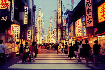 动漫风格东京8月街道日本资本8月东京参观了几百万游客一年动漫风格