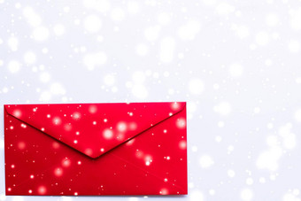 冬天假期空白纸信封大理石闪亮的雪平铺背景爱信圣诞节邮件卡设计