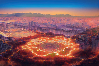 首尔<strong>韩国</strong>11月空中视图Gyeongbokgung宫首尔共和国<strong>韩国</strong>动漫风格