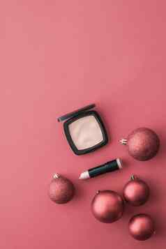 化妆化妆品产品集美品牌圣诞节出售促销活动奢侈品珊瑚平铺背景假期设计