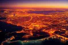 动漫风格空中视图瓦莱塔天际线晚上晚上马耳他岛动漫风格
