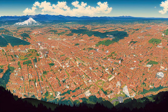 动漫伯尔尼城市空中全景视图伯尔尼资本瑞士动漫风格