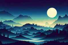 轮廓神秘的魔法森林景观月光