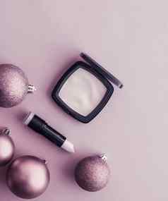 化妆化妆品产品集美品牌圣诞节出售促销活动奢侈品紫色的平铺背景假期设计