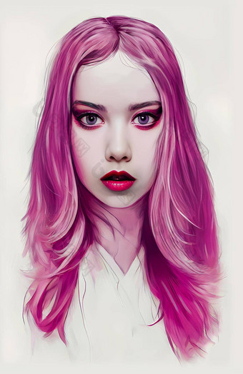 白化时尚哥特模型粉红色的头发数字插图