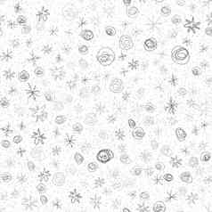 手画雪花圣诞节无缝的模式微妙的飞行雪片粉笔雪花背景有趣的粉笔handdrawn雪覆盖迷人的假期季节装饰