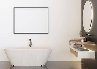空水平图片框架白色墙现代奢侈品浴室模拟室内当代风格免费的复制空间图片海报艺术作品浴脸盆呈现