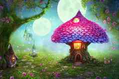 神奇的幻想精灵Gnome房子树窗口灯笼