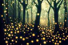神奇的被施了魔法森林景观闪闪发光的灯