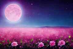 神奇的幻想被施了魔法仙女演讲景观令人难以置信的童话盛开的粉红色的玫瑰花