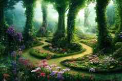 美丽的魔法花园景观童话情绪插图