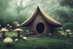 迷人的仙女演讲蘑菇房子神奇的森林