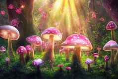 神奇的幻想蘑菇被施了魔法仙女演讲精灵森林
