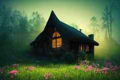 幻想小屋房子干草屋顶
