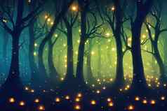 黑暗童话幻想森林晚上森林景观神奇的
