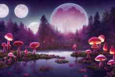 幻想蘑菇灯笼神奇的被施了魔法仙女演讲