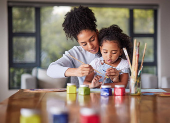 学习妈妈。孩子绘画艺术学前教育项目年轻的妈妈帮助女儿首页幼儿园爱有创意的画家刷教学画女孩