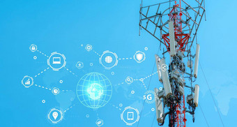 电信塔网络天线蓝色的天空沟通技术电信行业移动电信网络网络连接业务在线服务连接