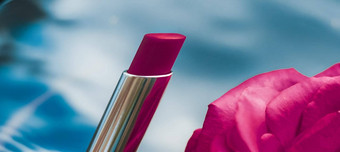 粉红色的口红玫瑰花液体背景<strong>防</strong>水魅力化妆唇光泽化妆品产品奢侈品美品牌假期设计