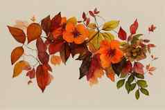 水彩框架秋天树叶子橙色勃艮第