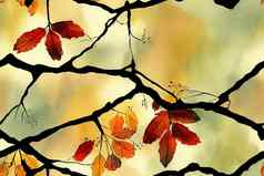 水彩模式分支水彩背景画秋天叶子