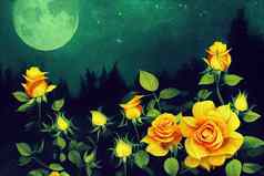黄色的玫瑰花幻想神奇的花园被施了魔法仙女演讲梦幻精灵森林