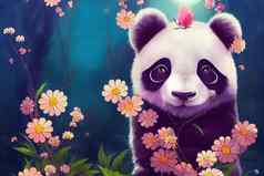 幻想熊猫花美丽的神奇的