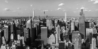 纽约城市天际线全景摩天大楼中城曼哈顿黑色的白色