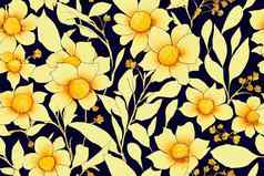 无缝的复古的花模式水彩效果金黄色的