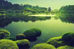 和平美丽的宁静的景观东方亚洲日本花园